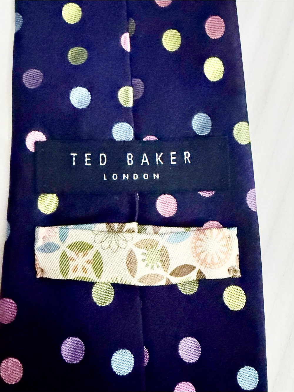 Ted Baker London 100% Silk Tie Navy Multicolor Polka Dot Hand Tailored USA - Picture 2 of 4